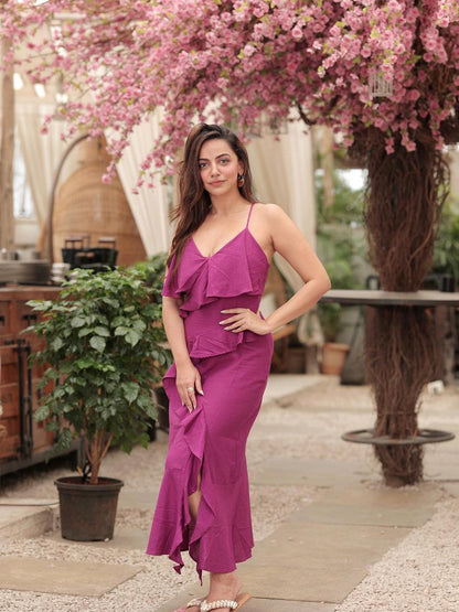 Spaghetti Strap Ruffles Midi Dress