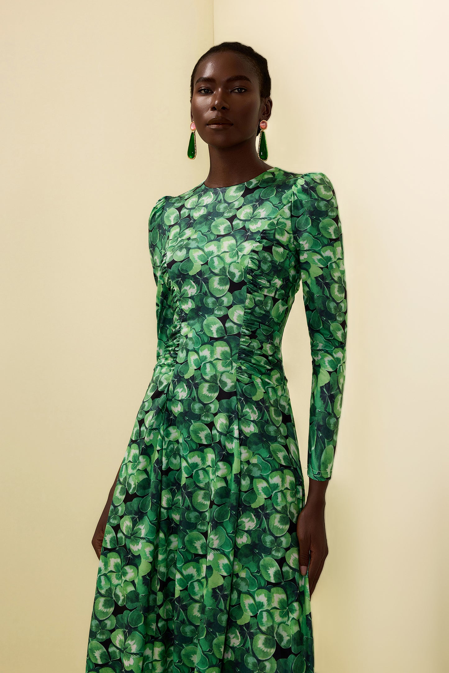 Botanical Print Long Sleeve Round Neck Maxi Dress