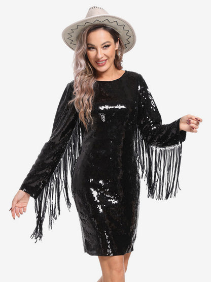 Retro Bodycon Dress Leather Effect Party Mini Dresses With Fringe