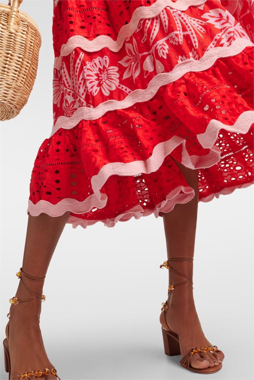 Floral Lace Wavy Line Midi Dress With Belt