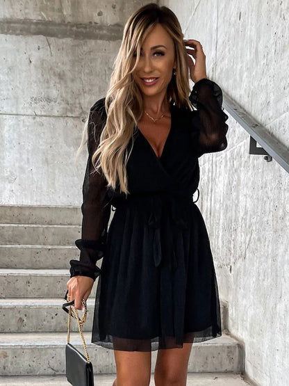 Birthday Sexy V-Neck Long Sleeves Midi Dress