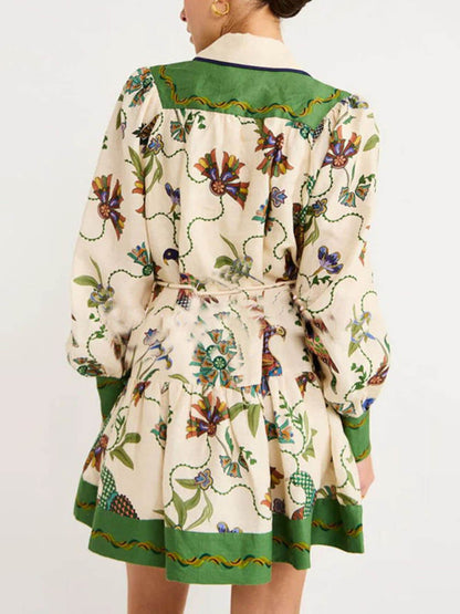 Eden-Garden Floral-Print Balloon-Sleeve Mini Dress