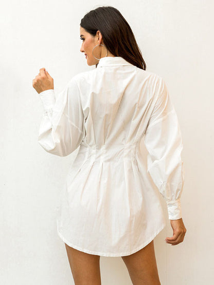 Dresses Shirt Dresses Midi Dress White Turndown Collar Long Sleeves