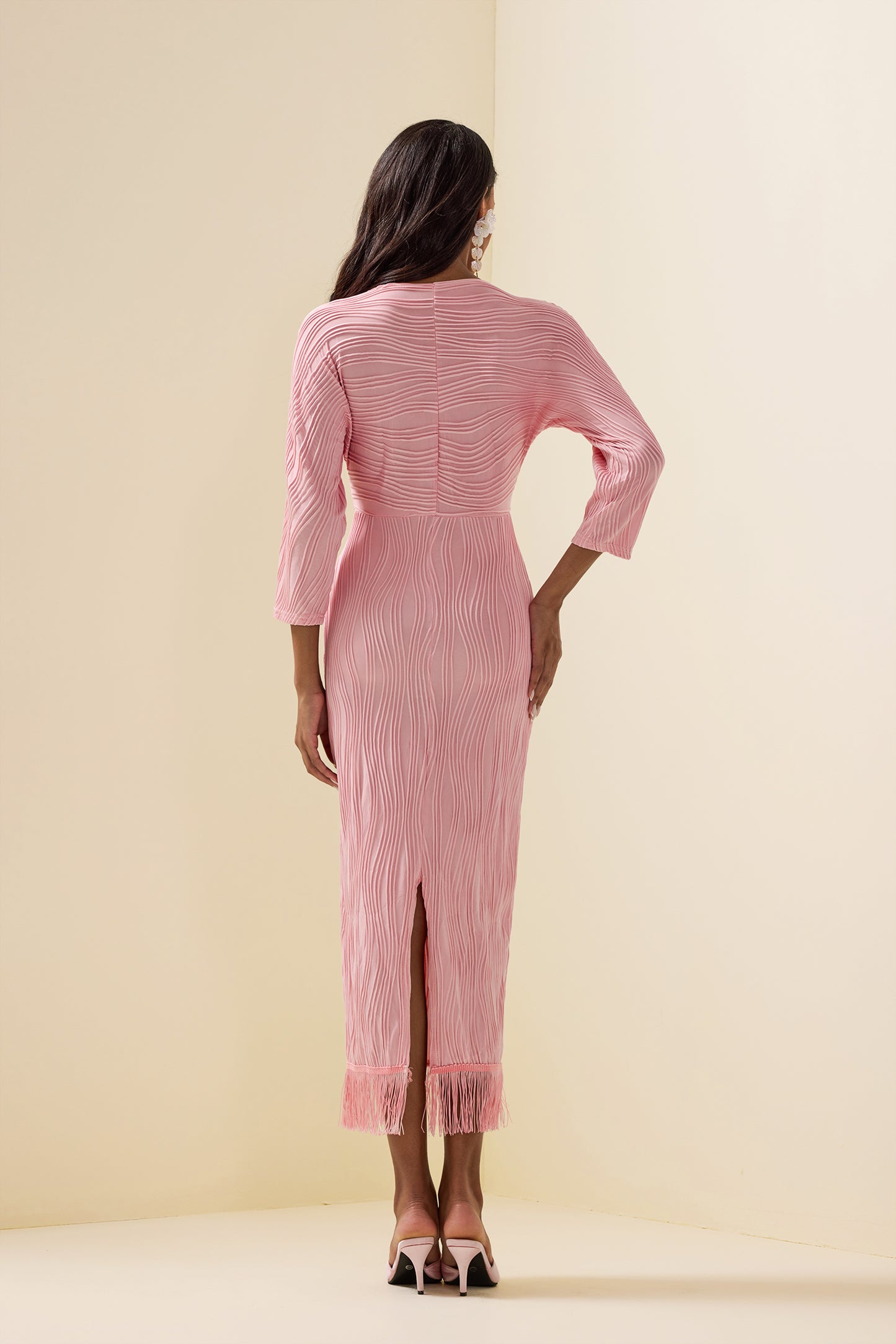 Solid Knit Tassel Midi Dress