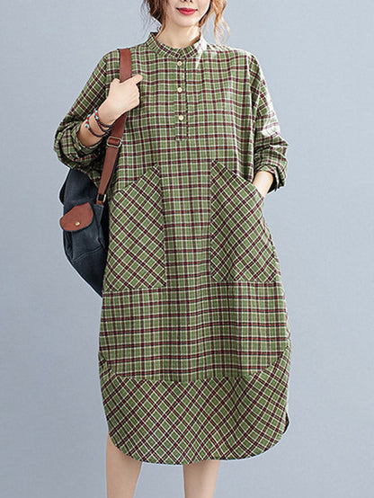 Vintage Plaid Irregularity Shirt Dresses