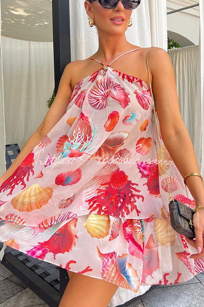 Ocean Princess Unique Print Halter Tiered A-line Mini Dress