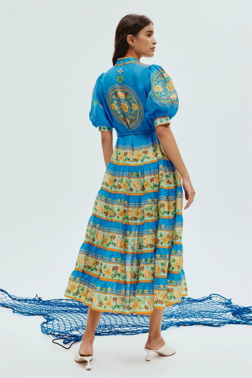 Floral Splicing Single Breasted Midi Dress