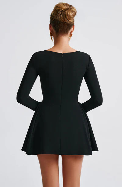 Square Neck Sweetheart Bow Front Long Sleeve Fit and Flare Mini Dress