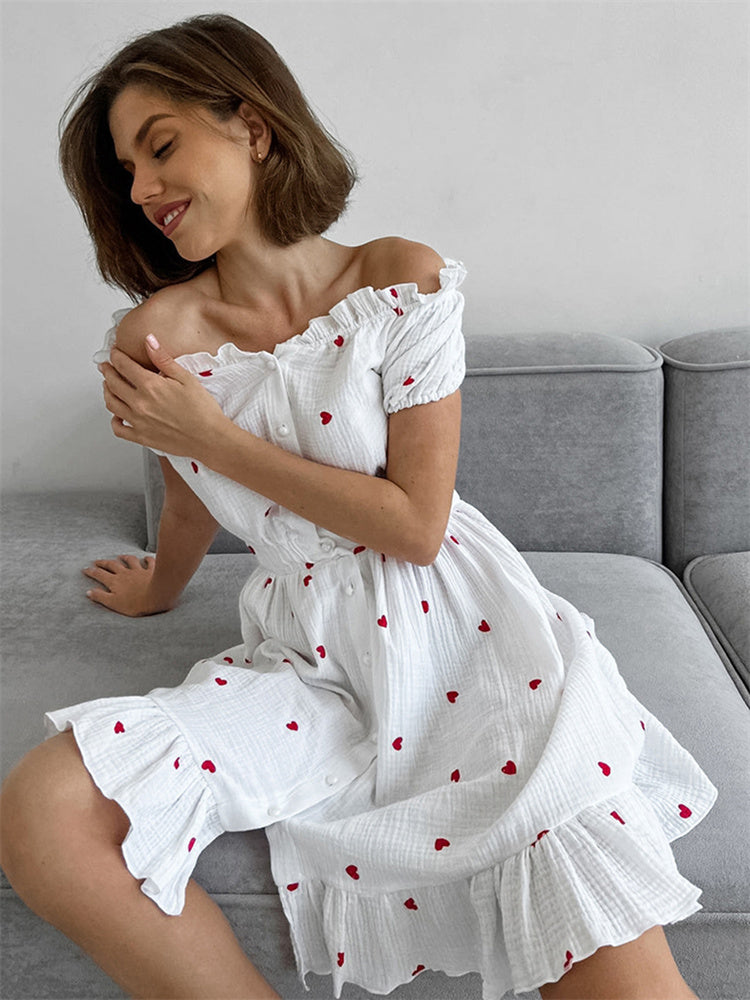 Tossy Ruffled Printed Patchwork Mini Dress For Women Off-Shoulder Fashion High Waist Gown Party Dress Summer Ladies Dress 2024