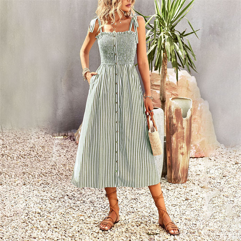 Strap Sleeveless Stripe Maxi Dress in Various Colors
