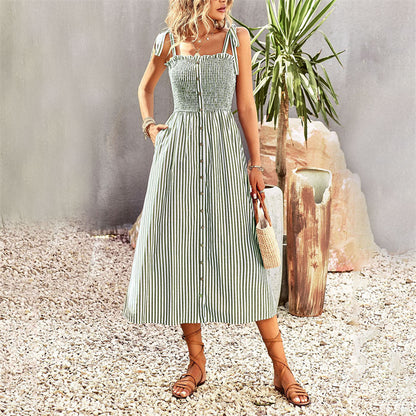Strap Sleeveless Stripe Maxi Dress in Various Colors