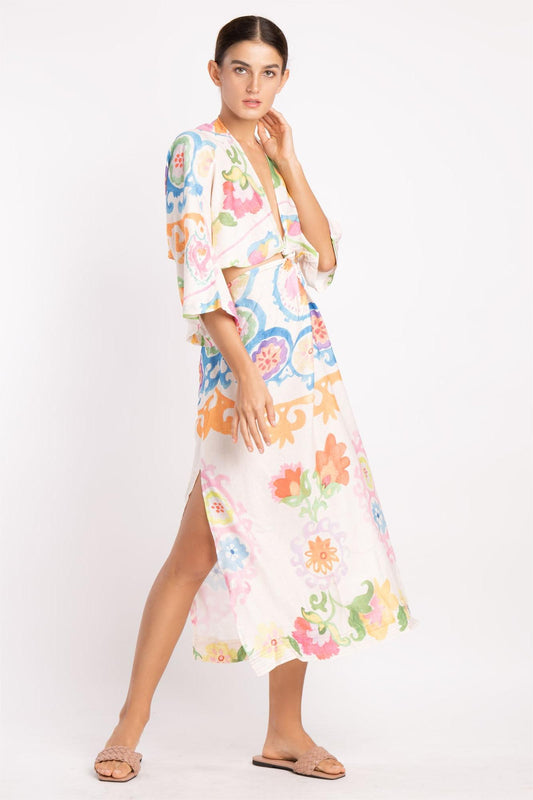 Floral Cut-Out Mid Sleeve Midi Dress