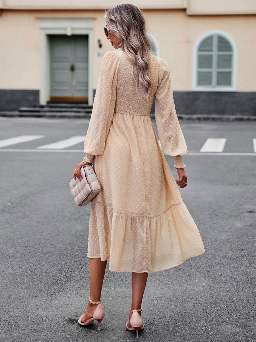 Midi Dress Layered V-Neck Long Sleeves Fall Dresses