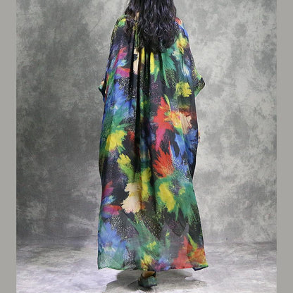 Natural v neck silk quilting clothes Plus Size Work Outfits prints Maxi Dress summer