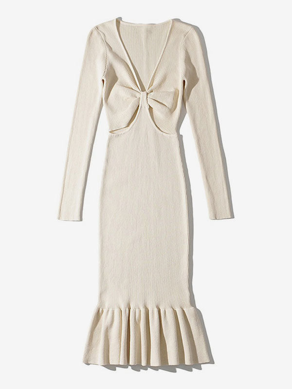 Ruffles Feminine Mini Dress V-Neck Cut Out Long Sleeves Day Dresses