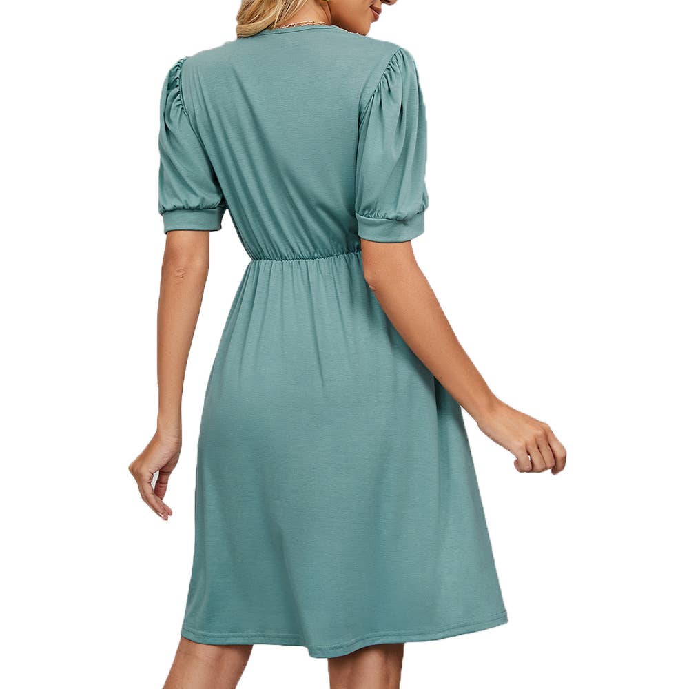 Lace V-Neck Short Sleeve Pocket Mini Dress in Various Colors