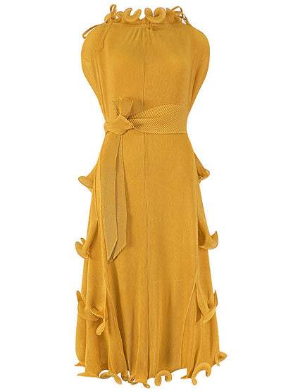 Loose Bandage Lacy Solid Color High-Neck Midi Dresses