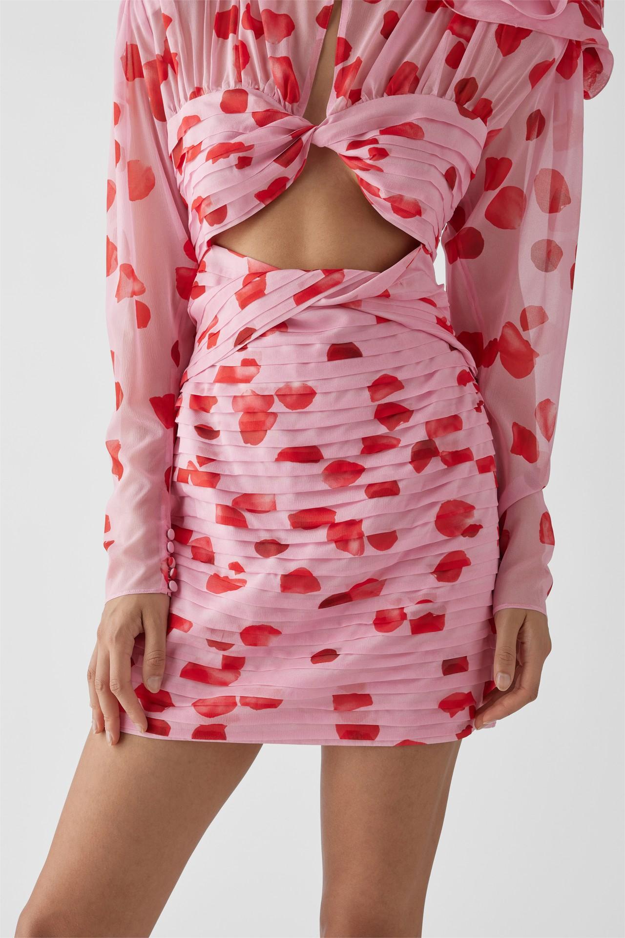 3D Floral Pleat Cut-Out Mini Dress