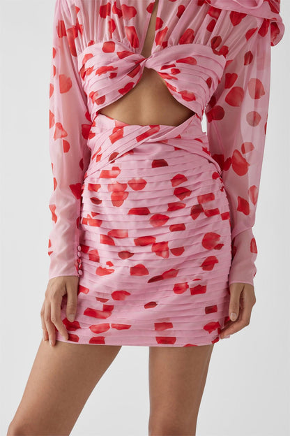 3D Floral Pleat Cut-Out Mini Dress