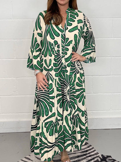 Casual Women's Maxi Dress with V Neck and Long Sleeves