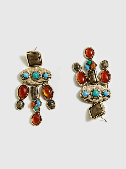 Boho Chic Colorful Gemstones Pendant Earrings