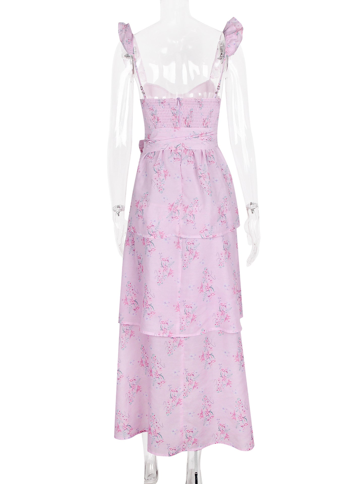 Floral Dress Layered Ruffles Backless High Slit Brunch Party Midi Dresses