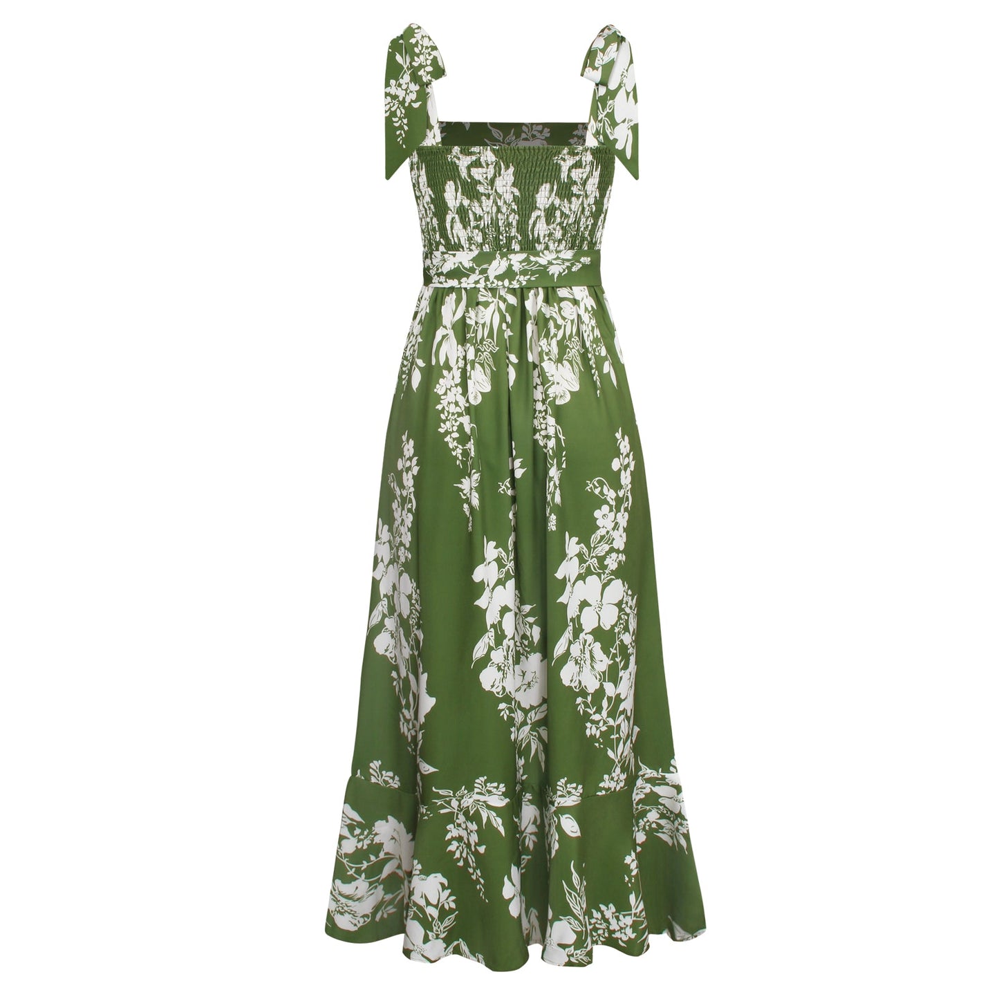 BUDDING BEAUTY SPLIT FLORAL MAXI DRESS - GREEN