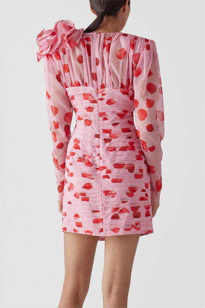 3D Floral Pleat Cut-Out Mini Dress