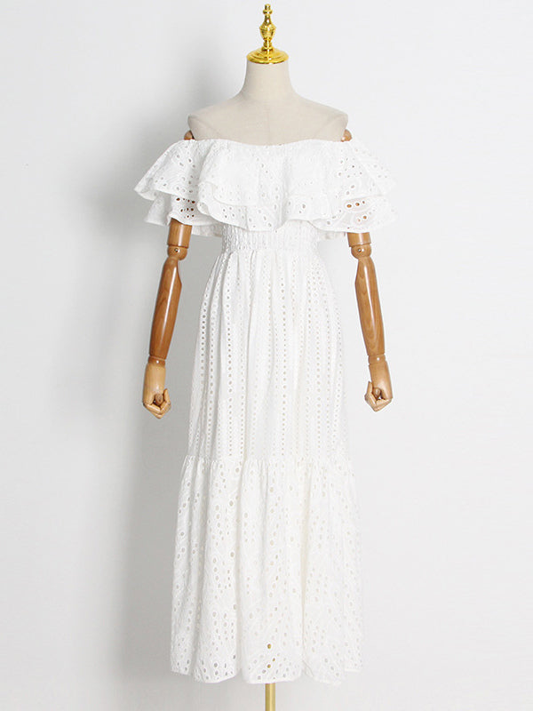 Boho Dress Lace Strapless Bateau Neck Layered Casual Summer Midi Dresses