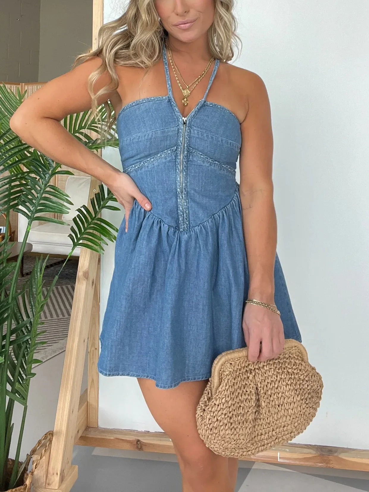 Women's Halter Denim Dress