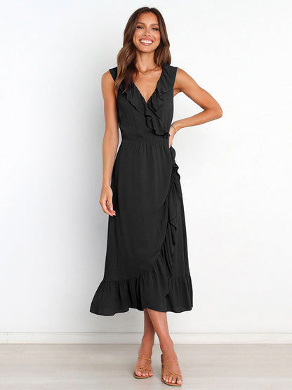 Ruffles Chic V-Neck Sleeveless Midi Dress
