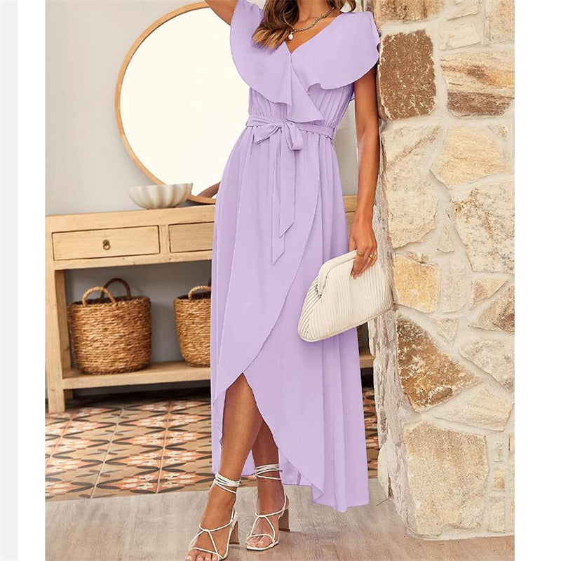 V-Neck Ruffle Short Sleeve Maxi Dress in Multiple Colors