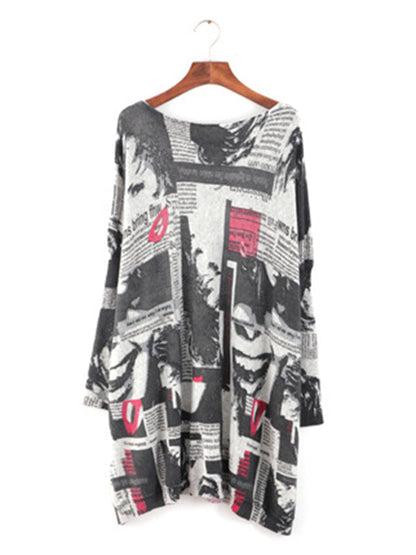 Urban Loose One-Shoulder Printed Split-Joint Sweater