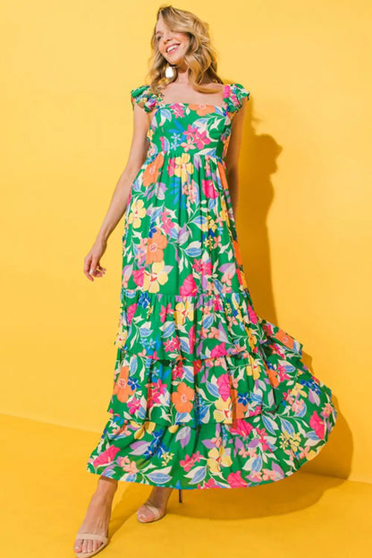 bohemian green floral maxi dress