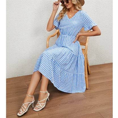 Square Neck Plaid Print Maxi Dress in Multiple Colors