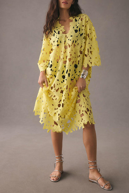 I Belong Here Floral Eyelet Lace Cover Up Beach Midi Dress