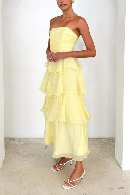 Strapless Ruffle Layered Maxi Dress