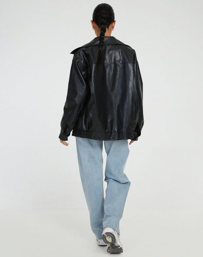 | Women’s Oversized Leather Bomber Jacket