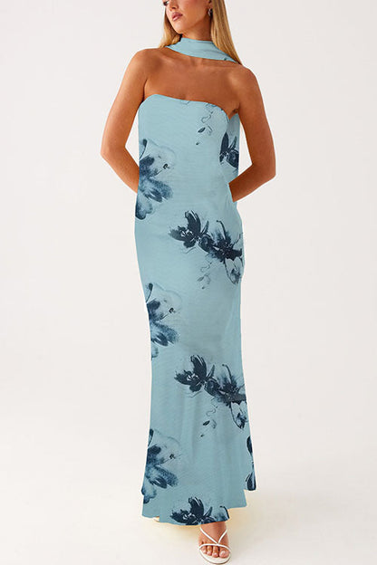 Strapless Tube Floral Print Bodycon Maxi Dress
