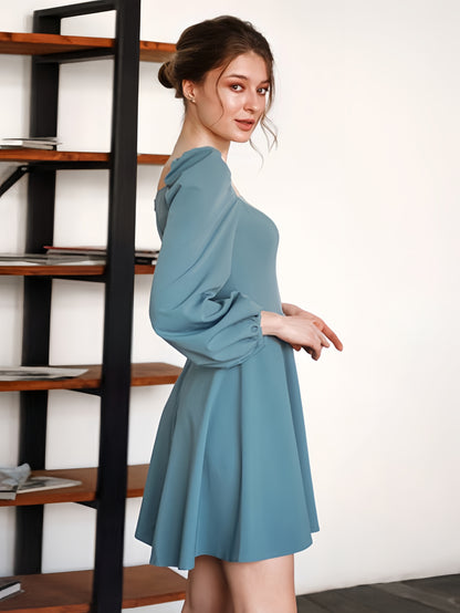 Casual Skater Dresses Square Neck Long Sleeves Flared Mini Dress