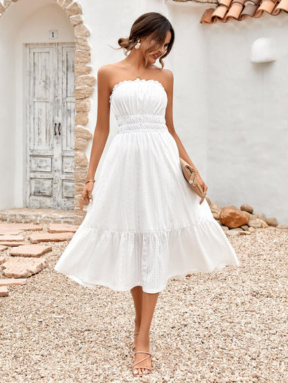 THE NEW YOU STRAPLESS LACE MIDI DRESS - WHITE