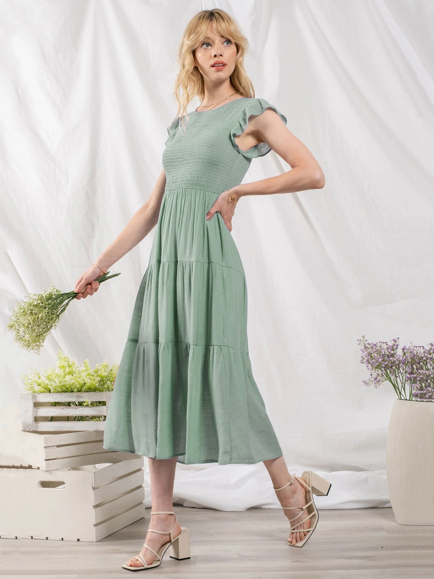 Party Dress Cotton Blend Casual Jewel Neck Short Sleeves Summer Midi Dress