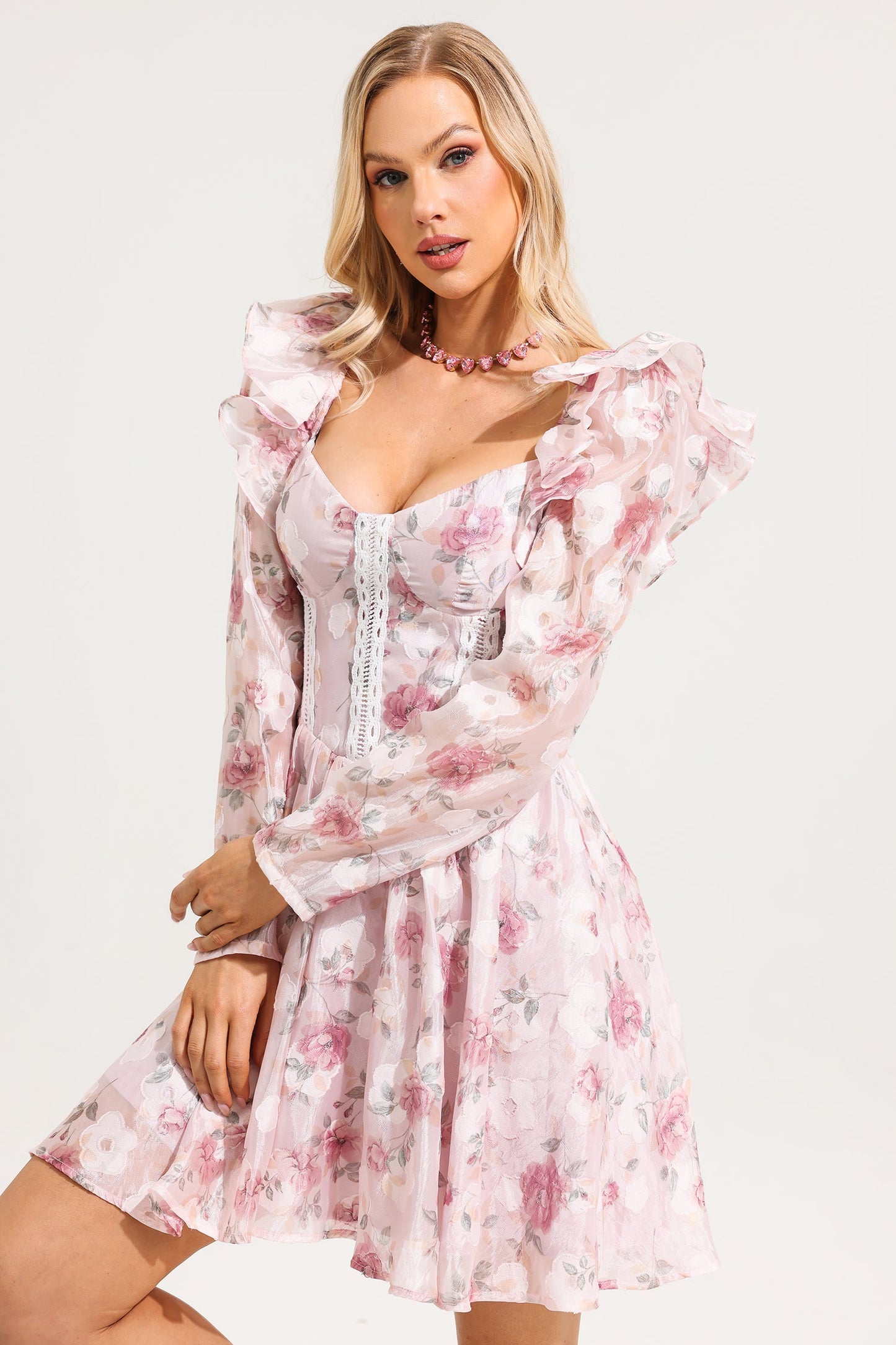Floral Long Sleeve Mini Dress