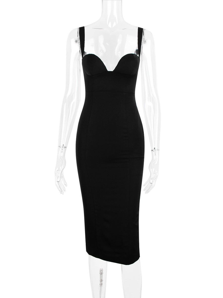 Bodycon Dresses Wide Strap Backless Back Slit Sexy Party Midi Dresses