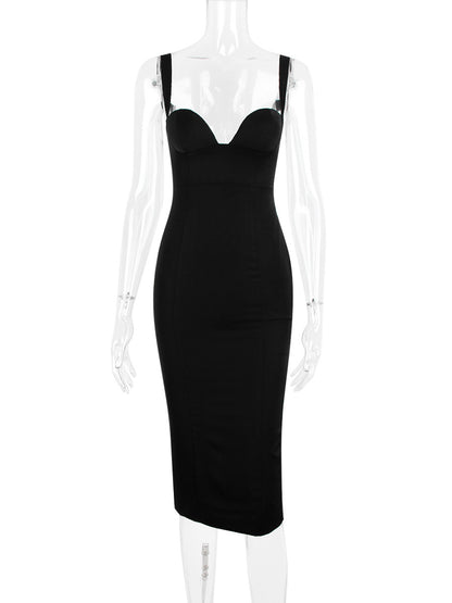 Bodycon Dresses Wide Strap Backless Back Slit Sexy Party Midi Dresses