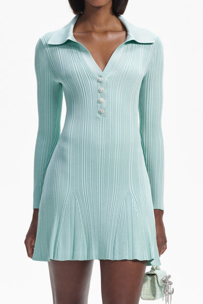 Knit Solid Long Sleeve Rhinestone Bottom Mini Dress
