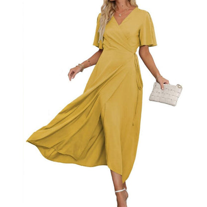 Elegant Bohemian V-Neck Slit Maxi Dress for All Occasions