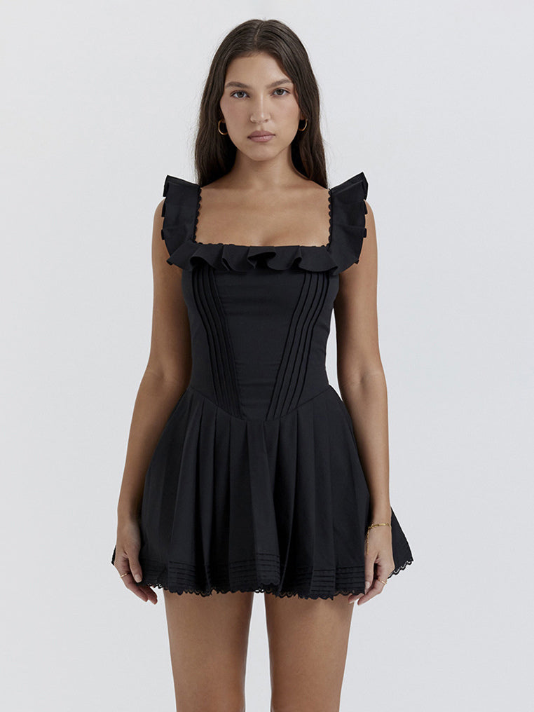 Little Black Dress Ruffles Square Neck Backless Graduation Party Mini Dresses