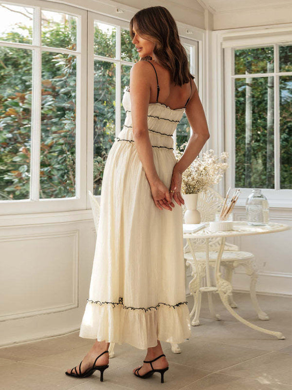 Boho Dress Spaghetti Straps Sleeveless Two-Tone Summer Maxi Dresses