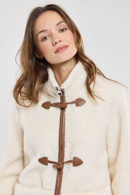 Faux Shearling Toggle Jacket | Contrast Trim | Winter Warmth